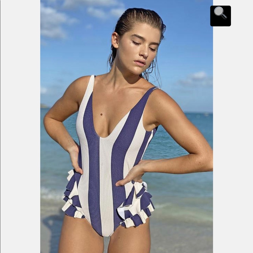Paper London Wanderlust Swimsuit in Shipmate, navy & cream striped one piece